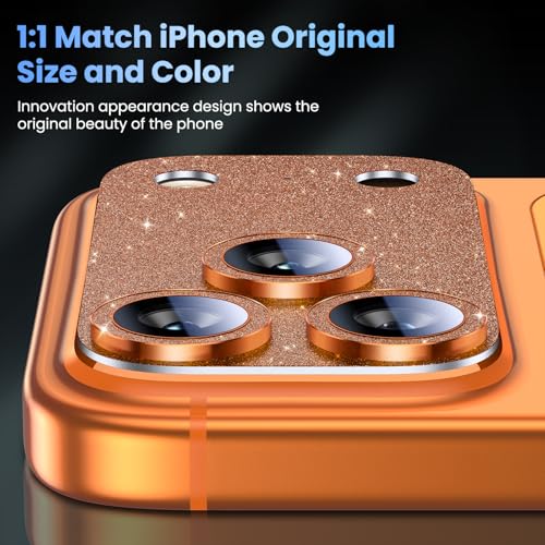 Image of Uyiton Compatible with iPhone 17 Pro Camera Lens Protector, Glitter Orange | Bling [Not Easy to Break][Strong Adsorption][Case-Friendly] Metal Tempered Glass Rear Camera Screen Cover
