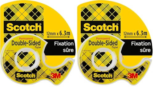 Scotch Le ruban Scotchdouble face-1 Rouleau 12,7mm x 6,3m sur dévidoir manuel-Ruban double face transparent, pour l'emballage des cadeaux de Noël et des...