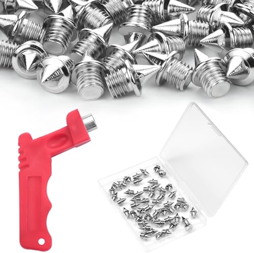 3/16 Inch Track Spikes, 50Pcs Track and Field Pyramid Spikes Hard Steel Replacements Shoes Spikes for Sprint Sports Short Running Cross Country, Include Spike Wrench