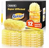 Heavy Duty Duster Refills for Swiffer Duster, 12 Count Duster Refills with 1 Handle, Multisurface 360° Dusters with 4X Microfibers, Unscented Disposable Dusters for Cleaning