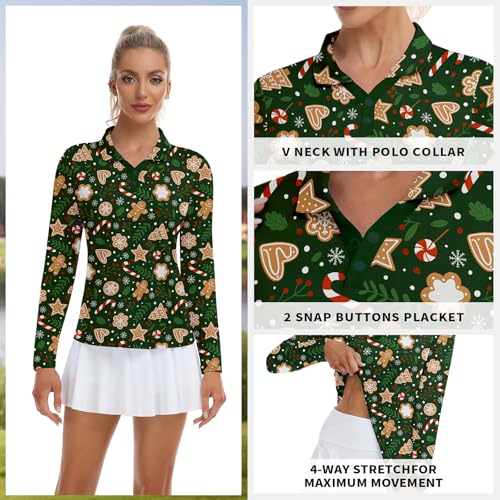 Image of Soneven Womens Golf Shirts Moisture Wicking V Neck Long Sleeve Polo Shirts Collared Tops