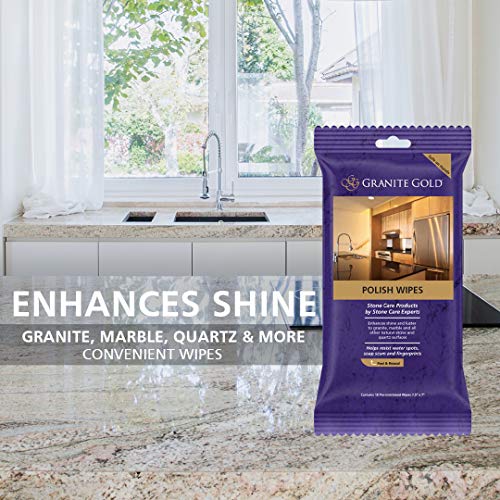 Granite Gold Polish Wipes Streak-Free Shine for Granite, Quartz, Marble, Travertine, Natural Stone Countertops, 18 Count, 1-Pack - Thumbnail 3
