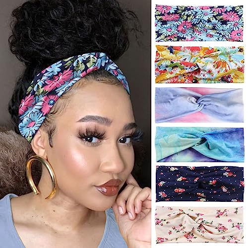 XTREND 6 Pcs Women's Headbands Twisted Cross Elastic Head Bands Yoga Workout Headband Non-Slip Sweat Soft Headbands Solid Color Simple Versatile Hair Accessory Hairbands
