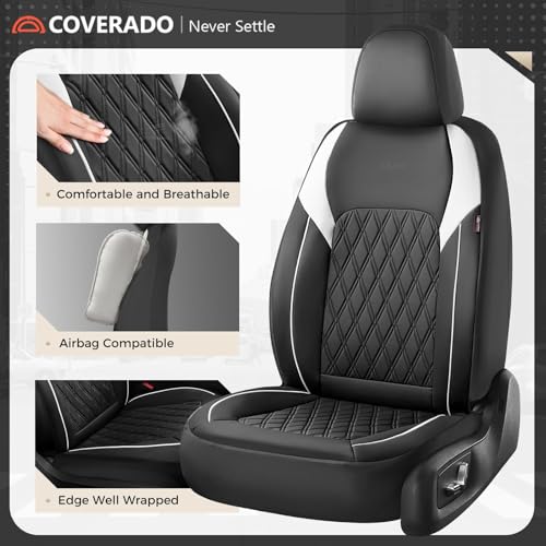 Coverado Car Seat Cover, Car Seat Covers Front Seats, Waterproof Car Seat Covers, Car Seat Cushion, Front Seat Covers Faux Leather Driver Car Seat Protector Fit for Most Cars Trucks SUV, Black&White by Coverado - Image 4