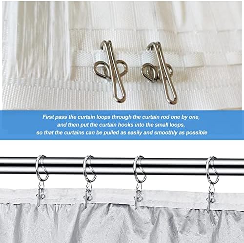 Metal Curtain Hooks, 100pcs Heavy Duty Curtain Hook Metal Set 2.8x1.2cm Header Tape Drapery Hooks for Curtains Drapes Pencil Pleats  Silver