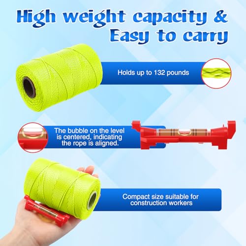 Gulfmew 2 Pack #18 500 ft Mason Line String & 10 Pack Built-in Levels, String Level Line Kit for DIY, Gardening Work, Construction Twine Outdoor Projects Layout Brick Working(Fluorescent Yellow) - Thumbnail 5