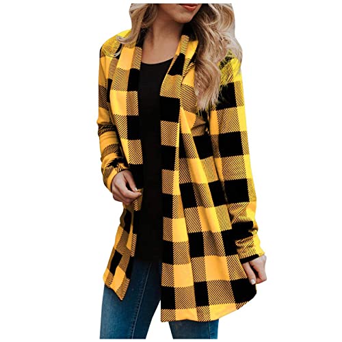 SHOPESSA Flannel Plaid Shirt Women Lightweight Long Sleeve Cardigan Soft Drape Open Front Fall Dusters Loose Outwear