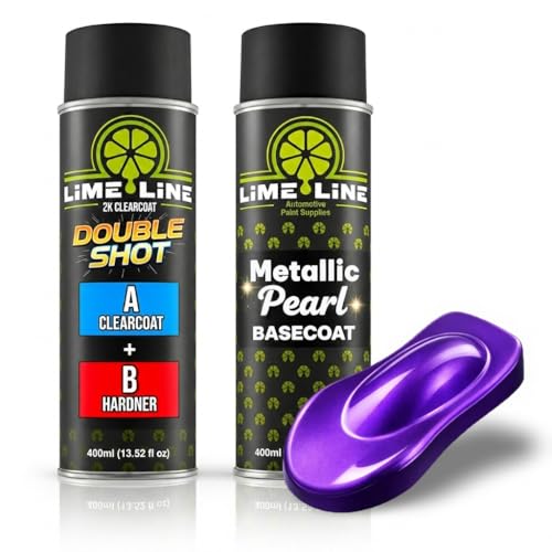 LiME LiNE Metallic Pearl Basecoat Spray Paint - 2 Stage Automotive Paint System - Basecoat Requires Clearcoat - DIY Car Paint Aerosol (Purple, Spray Paint + 2K Clearcoat)