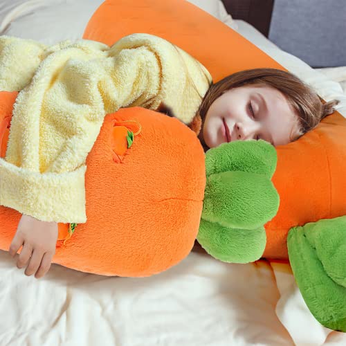 Gisqis Carrot Plush Body Pillow, 29.52" Giant Stuffed Carrot Stuffed Animals Cute Kawaii Carrot Plush Stuffed Toys Soft Throw Pillow Plushie With 3 Little Carrot Birthday Gifts For Kids Girls Decor #TOP4