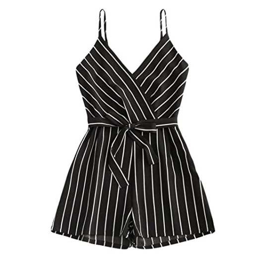 Ansenesna Kleid Damen Sommer A Linie Knielang Spitze Elegant Sommerkleider Träger V Ausschnitt Rückenfrei Schulterfrei Strandkleid (S, Schwarz) 5 Ansenesna Jumpsuit Damen Gestreift Sommer Kurz V Ausschnitt Elegant Playsuit Teenager Mädchen Kurz Träger Overall Romper (M, Schwarz)