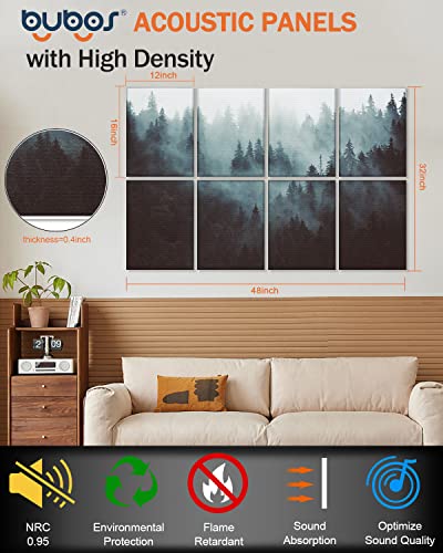 Bubos 8 Pack Art Acoustic Panels Soundproof Wall Panels,48X32Inches Sound Absorbing Panels,Decorative Acoustical Wall Panels, Acoustic Treatment For Recording Studio,Adhesive Included,Fog Forest #TOP2