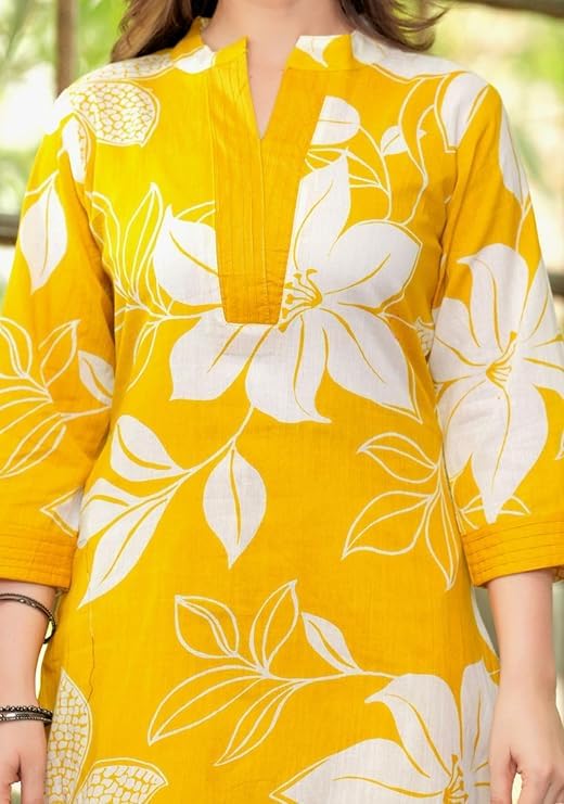 Image of MEERA FAB Women's Pure Cotton Printed Ethnic Wear Straight Kurta Set with Palazzo Pants