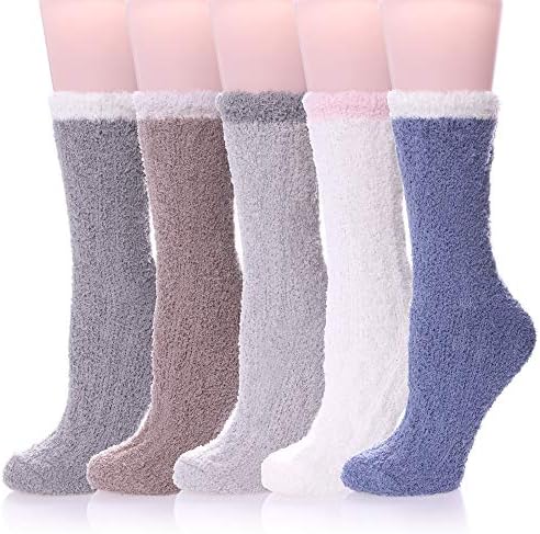 MQELONG Womens Super Soft Fuzzy Cozy Home Sleeping Socks Microfiber Winter Warm Slipper Socks (5 Pairs Solid Color)