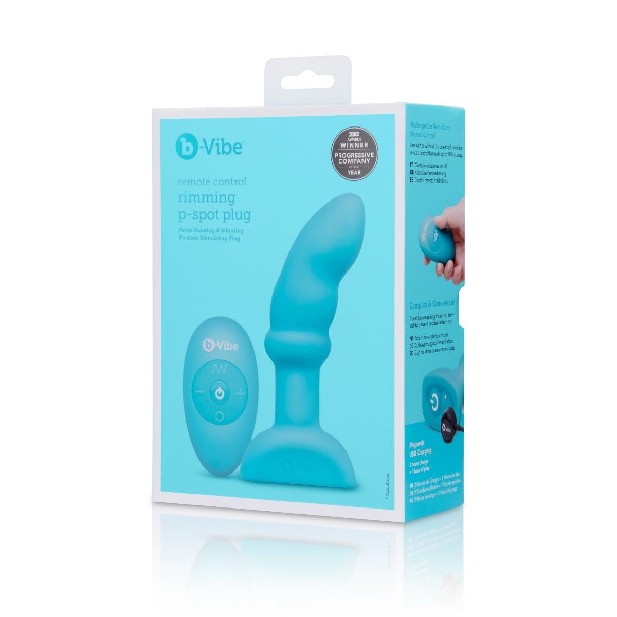 b-Vibe Spina P-Spot con telecomando - Massaggiatore prostatico vibrante e rotante, 6 velocità, 7 modalità di riming, telecomando wireless, silicone sicuro per il corpo