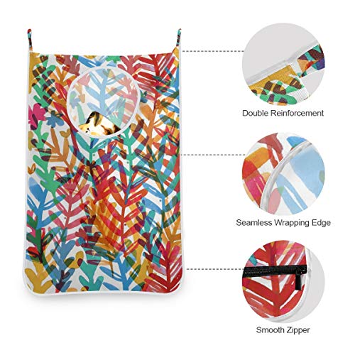 xiongying Hengpai Panier à linge mignon à suspendre pour enfants avec crochets muraux et porte Motif feuilles d'arbre colorées – vue 5