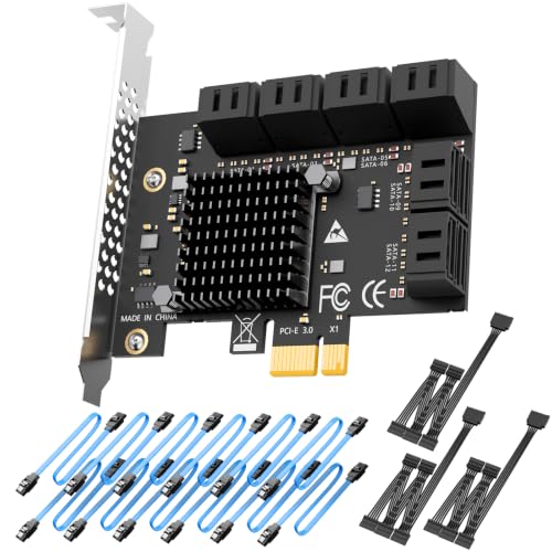 GLOTRENDS SA3112-C 12-Port PCIe X1 SATA Expansion Card with SATA and Power Cables Compatible with Windows Linux Mac OS NAS
