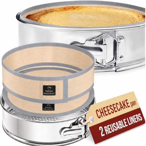 Springform Pan 9 Inch, Stainless Steel with 2 NON-STICK SILICONE LINERS | DISHWASHER SAFE and Non Toxic Materials, No Coating Peeling, REUSABLE LINERS - Skip the Parchment, Great For Cheesecakes