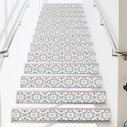 PLIGREAT 15 strisce adesive per scale con motivo marocchino, per gradini, da rimuovere e incollare, per gradini, 18 x 100 cm, autoadesiva, in vinile, semplice, decorazione da parete delle scale