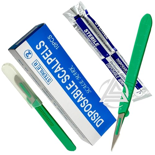 Sterile #11 Disposable Scalpels with Plastic Handle and Measuring Ruler Feature (0cm to 6cm) Individually Foil Wrapped (3)