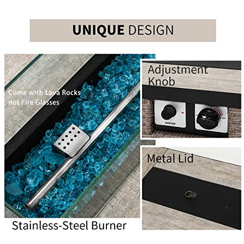 Hompus 4-Piece Patio Furniture Sectional Sofa, Outdoor Wicker Conversation Set, 4 Coral Pillow W 32 X 20 Inches Rectange Propane Gas Fire Pit Table (40,000 Btu), Glass Wind Guard For Backyard #TOP3