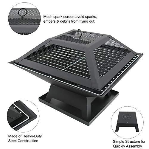 Finderomend 18.5 inch Outdoor Fire Pit Wood Burning Fireplace Patio Firepit Bowl Stove with Spark Screen Waterproof Cover Fire Poker for Camping Fire Picnic Bonfire Backyard