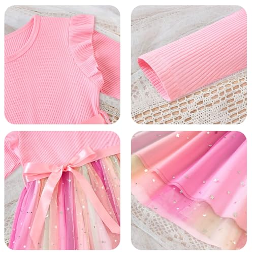 Vogseek Toddler Girl Tulle Dress Ruffle Long Sleeve Baby Girls Fashion Casual Party Tutu Dresses 2-6Y2