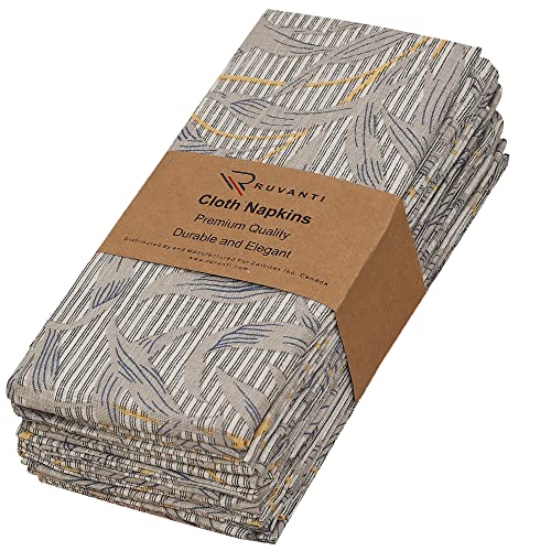 Ruvanti Cloth Napkins Set of 6, 100% Cotton 18”x18” - Leafy