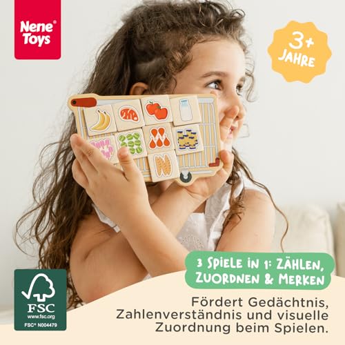 Nene Toys Meine Einkaufsliste – Lernspiel für Kinder zum Zählen, Zuordnen & Merken ab 3 Jahren – Montessori Memospiel aus Holz mit Magneten – Brettspiel Geschenk 3 4 5 6 7 Jahre für Jungen & Mädchen
