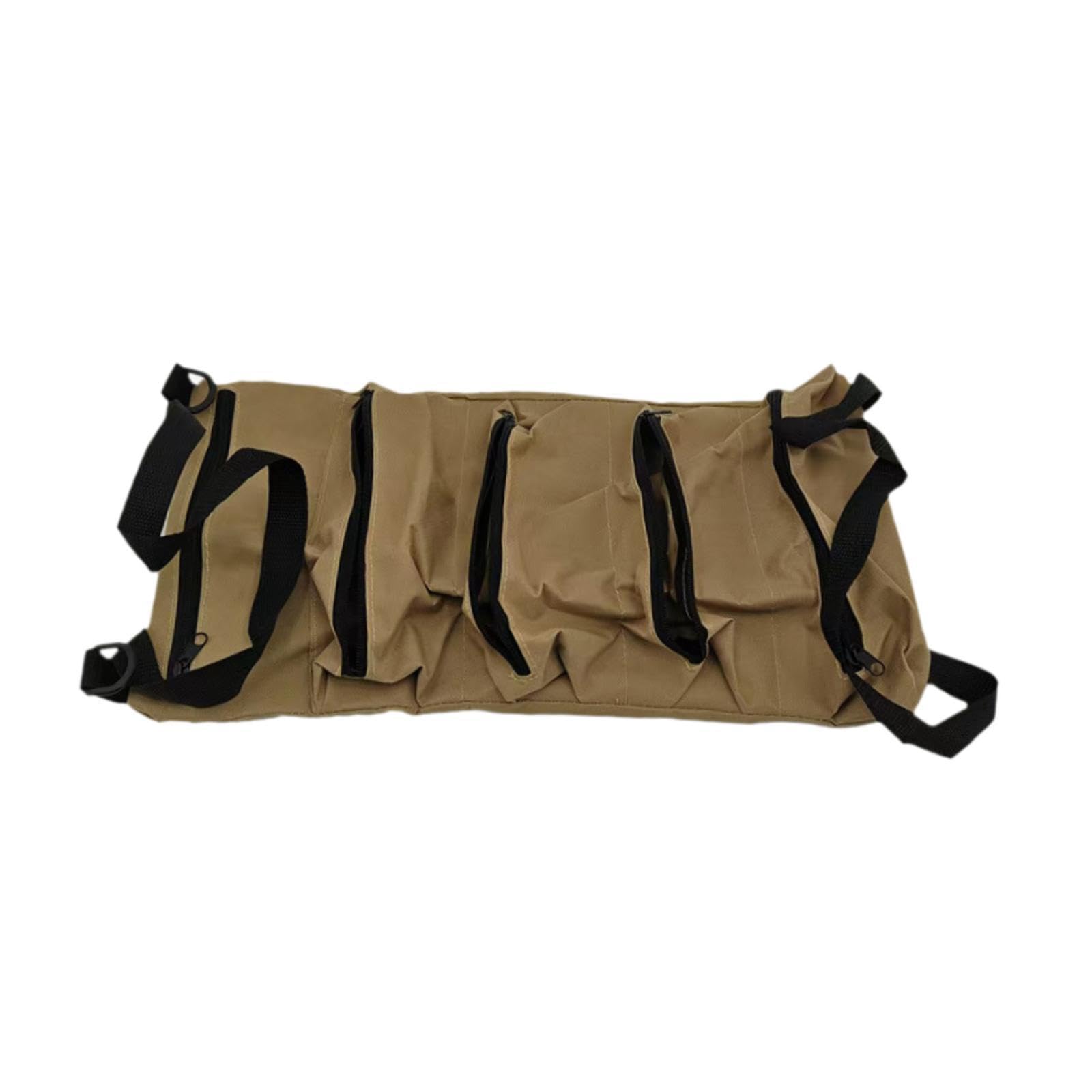 Tool Roll up Bag Handbag with 5 Zipper Pockets Portable for Motorcycle Truck Khaki-image-44