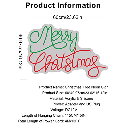 Image of Neon Signs Merry Christmas Neon Lights for Wall Decor LED Neon Light Signs Lighted for Window Bedroom Christmas Party Neon Christmas Decorations 23.62x16.12''
