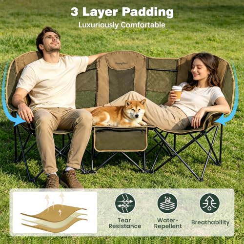 Image of SUNNYFEEL 3 Person Camping Chair Oversized Loveseat for Adults