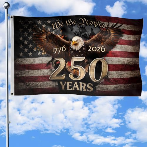250 Anniversary Usa Flag 4x6 Ft Front And Back Print American 250th Anniversary Patriotic Design 1776-2026 Commemorative Flag American Eagle & Liberty Decor 1