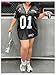 SOLY HUX Women's Plus Size Jersey Lace Up V Neck Short Sleeve T Shirts Number Graphic Tee Tops Streetwear Black Graphic XX-Large Plus