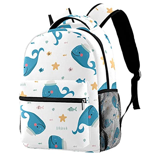 Sac à dos ordinateur portable grande capacité imprimé baleines multicolores