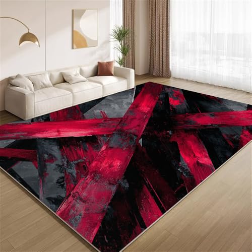 Tapete moderno negro y rojo 6x8 pies lavable antideslizante miniatura 2