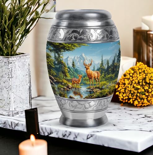 Image of Deer Urn - Small Cremation Urn for Ashes for Women & Men - Keepsake Funeral Urns for Male Dad - Combo of 10 Inch & 3 Inch