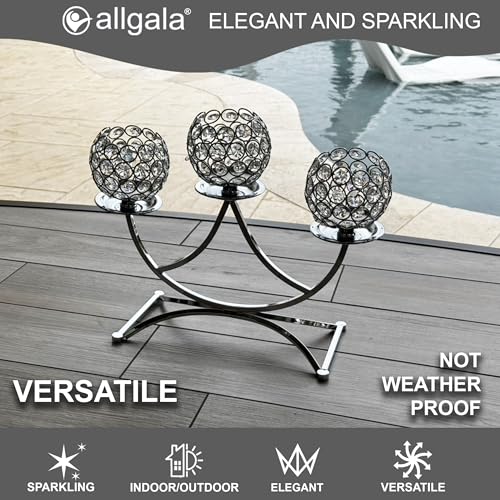 Image of Allgala 3-Arm Bowls Tealight Candelabra Candle Holder-Silver-HD89006