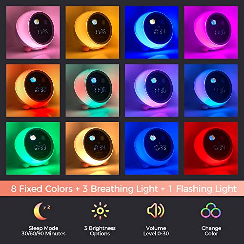 Aopmet Alarm Clock For Kids, Kids Alarm Clock With 12 Color Night Light, Music Speaker, Dual Alarms, Digital Clock Children's Sleep Trainer, Ok To Wake Clock For Kids #TOP1