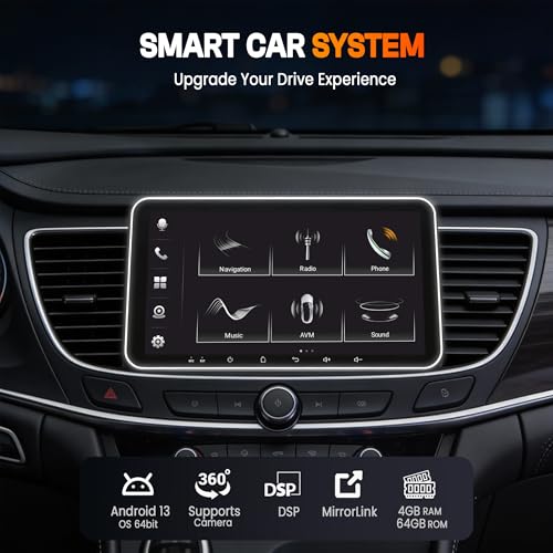 Image of MEGAAUDIO 10.33 Inch Android 14 Car Music System | Quad Core Processor, 4GB RAM, 64GB ROM | Floating IPS Touchscreen, Wireless CarPlay Android Auto, 4G SIM, 360 Camera Support (WiFi Bluetooth Stereo)