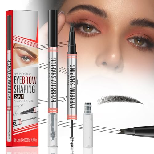 Lápiz de Cejas de Doble Punta, Lápiz y Gel Fijador de Cejas 2 en 1, Lapiz Cejas con Cabeza de 4 Horquillas, Impermeable y a Prueba de Sudor, Crea Cejas Naturalmente Espesas (Negro)