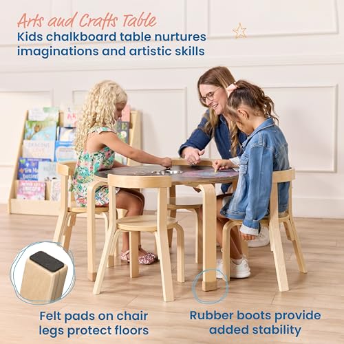 ECR4Kids Round Bentwood Chalkboard Table and Curved Back Chair Set, Kids Furniture, Natural, 5-Piece by ECR4Kids - Image 3