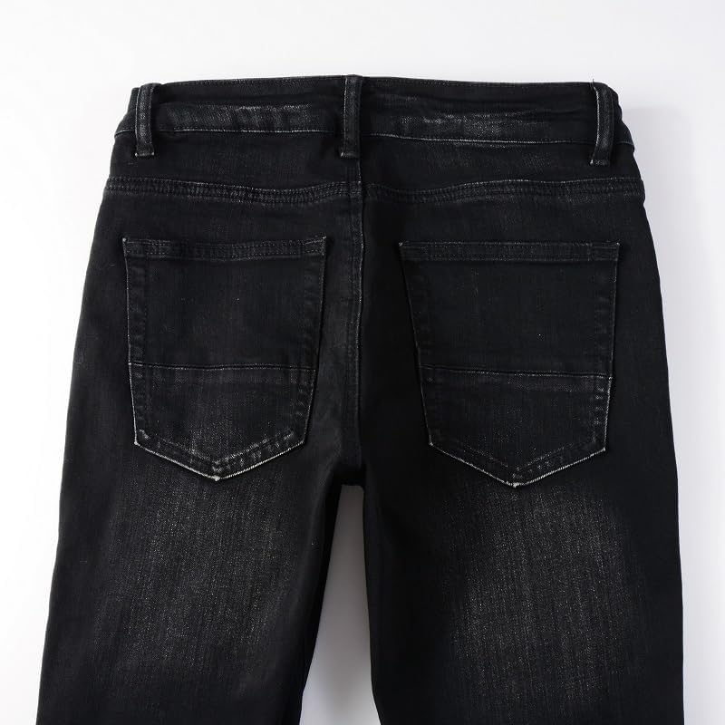 Mens Blue Flannel Patchwork Ripped Jeans Skinny Pants Stretch Slim Fit Distressed Trousers