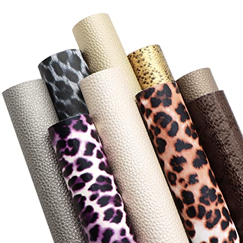 David Angie Kunstleder-Stoffbögen mit Leopardenmuster, 20 cm x 33 cm, genarbtes Kunstleder, für Bastelarbeiten, 7 Stück (A) Cover