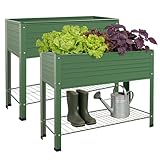 YKTEEDENS 2-Pack Raised Garden Beds - Galvanized Steel Planter Boxes, 400 lb Capacity, 5 Drainage Holes & 2 Flow Channels, Elevated Garden Bed with Mesh Bottom for Outdoor Gardening