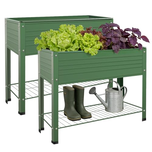 YKTEEDENS 2-Pack Raised Garden Beds - Galvanized Steel Planter Boxes, 400 lb Capacity, 5 Drainage Holes & 2 Flow Channels, Elevated Garden Bed with Mesh Bottom for Outdoor Gardening