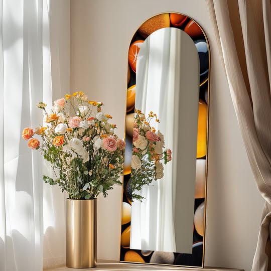 Zen & Spa Stones - Specchio da pavimento ad arco a lunghezza intera, con cornice nera e cornice dorata