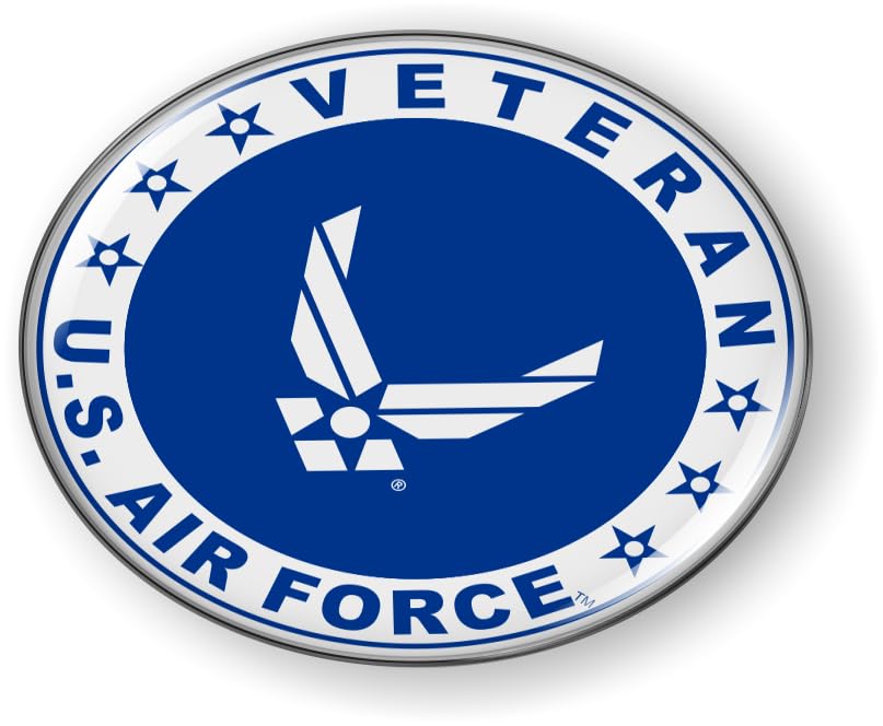Image of BestLicensePlateFrames - U.S. Air Force Veteran Logo with USAF White Arnold Wings and Star Symbol 3D Domed CAR Emblem Badge Sticker Flexible - Official USAF and USSF Licensed Product