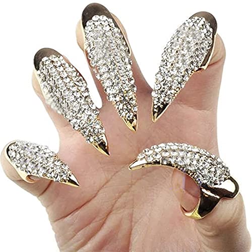 Faxianther 10Pcs Claw Ring Full Finger Set Halloween Devil Costume Ring Men Women Gothic Punk Bend Fingertip Bird Claws Rings Cosplay Decor (Gold A) - Image 4