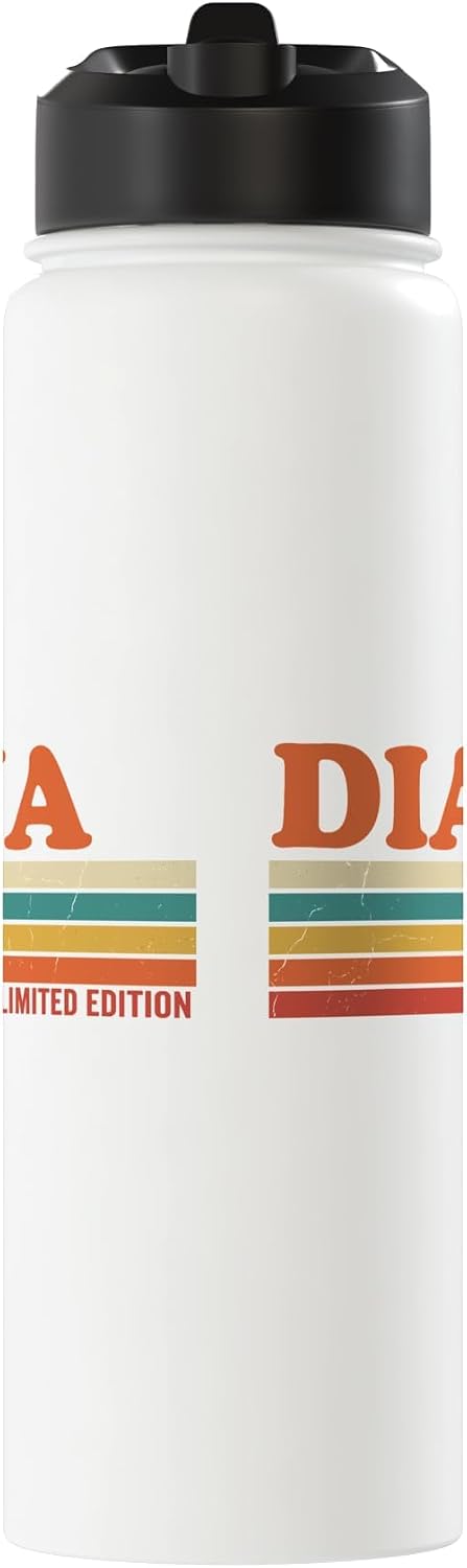 DIANA Retro Personalized First Name Vintage Stripes Stainless Steel Insulated Water Bottle