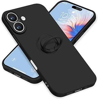 For iPhone 16 ケース リング付き iPhone 16 リング スマホケース 携帯ストラップ スマホリング かわいい スマホ バンカーリング スマホカバー アイフォン16 カバー (ブラック)